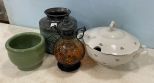 Porcelain Tureen, Pottery Pot, Jar, and Glass Lantern