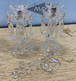 Two Clear Crystal Prism Candle Holders
