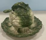 Green Ceramic Soup Tureen and Plate