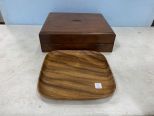 Antique Storage Box and Monkey Pod Wood Tray