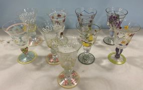 9 Hand Painted Stemmed Tea Glasses