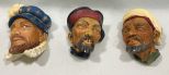 3 Hand Painted Chalk Ware Heads