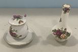 Old Country Roses Royal Albert Covered Sugar and Montrose Bud Vase