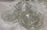 Group of Glass Dishes Includes 2 Pyrex, Anchor Hocking Covered Dish and Cut Glass Bowl