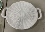 Italian Saks Fifth Avenue White Ceramic Basket Weave Serving Tray Charger with Handles