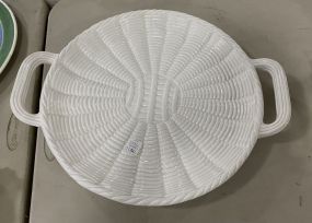 Italian Saks Fifth Avenue White Ceramic Basket Weave Serving Tray Charger with Handles