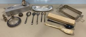 Group of Silver Plated Serving Spoons and Ladle Including Misc Items