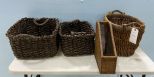 Two Decorative Baskets, Woven Basket, and File Holder