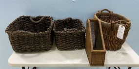 Two Decorative Baskets, Woven Basket, and File Holder