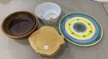 Group of Wooden Bowls, Hand Painted Platter, Ceramic Fish Plates, and Country Flowers by Andrea Oven to Table Dish