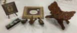 Framed Serenity Prayer, Framed Cross, 3 Bird Figurines, and Other Misc Items