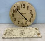 Hampton England Battery Wall Clock and Resin White Wall Plaque