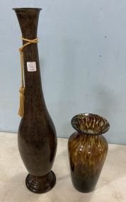 Large Metal Vase and Art Glass Vase