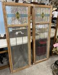 Pair of Stained and Leaded Glass English Double Panel Cottage Sidelight