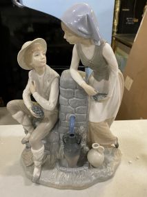 Nao by Lladro Porcelain Girl and Boy Water Pump
