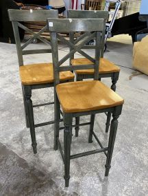 Three Distressed Painted Bar Stools