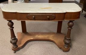 Walnut Marble Top Demilune Table