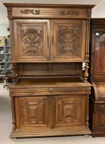 Antique Ornate English Hutch  Cabinet