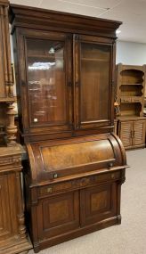 Antique Walnut Eastlake Bookcase Cylinder Roll