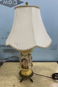 Yellow Capidomonte Cupid Figural Lamp