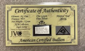 2016 One Gram Fine Silver American Certified Bullion