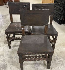 Three Antique English Barley Twist Oak Chairs