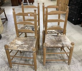 Four Handmade Cypress and Hide Side Chairs