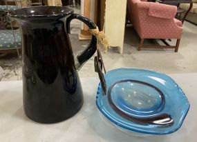 Jan Barboglio Pottery Pitcher and Art Glass Bowl