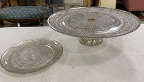 Silver Colored Glass Cake Stand and Plate