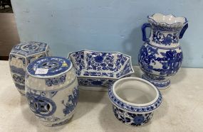 Five Blue and White Pottery Pieces