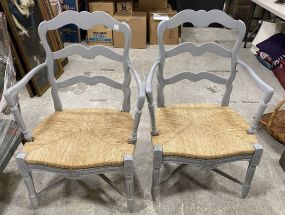 Pair of Painted Teal Woven Arm Chairs