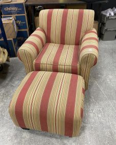Upholstered Striped Arm Chair and Ottoman