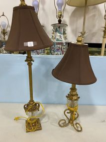 Two Gold Gilt Candle Stick Lamps