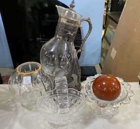 Glassware and Silver Plate Coffee Pitcher