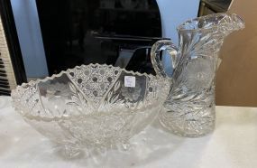 Vintage Pressed Glass Pitcher and Fruit Bowl