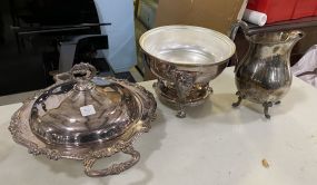 Silver Plate Pitcher, Warmer, and Covered Dish