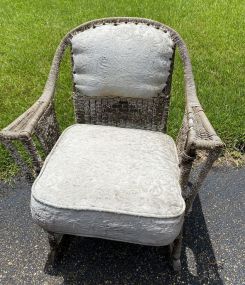 Worn White Painted Wicker Chair