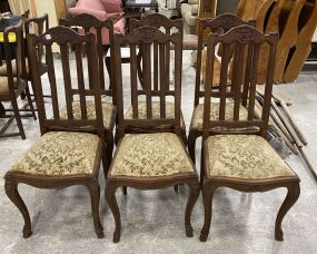 Six Antique Oak French Style Dining Chairs