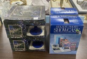 2 Boxes of Country Manor Luminarc Glasses and 2 Boxes of Holson Photo Showcase Photo Albums