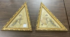 Pair of Triangular Shaped Frames With Lady Holding Felicite and Bonheur.