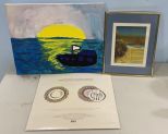 Small Sailboat Painting, Footprint Print, and Placemats