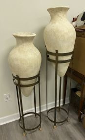 Two Pottery Vases on Stands