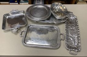 Group of Pewter Style Serving Pieces