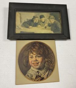 Vintage Print of Men and Portrait of Girl