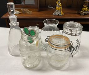 Decanter, Vase, and Mason Jars