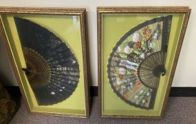 Two Oriental Fan in Shadow Box Frames