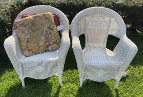 Pair of White Wicker Patio Chairs