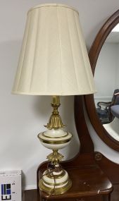 Mid Century Brass and White Table Lamp