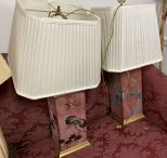 Pair of Decorative Brass and Painted Table Lamps