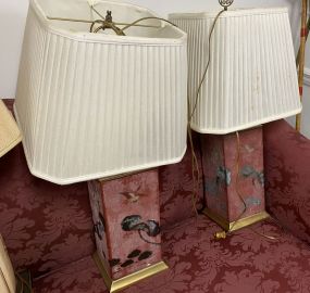 Pair of Decorative Brass and Painted Table Lamps